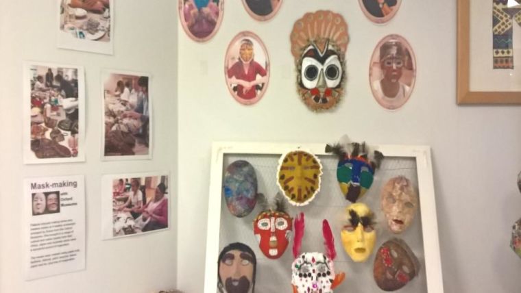 Display of masks created by participants in the Stoke Mandeville project